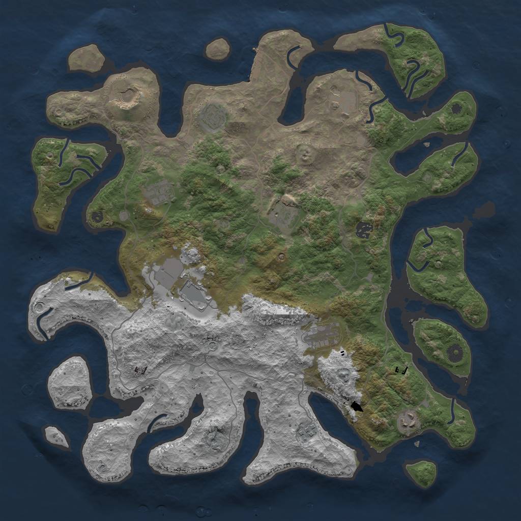 Rust Map: Procedural Map, Size: 4500, Seed: 1101230385, 14 Monuments