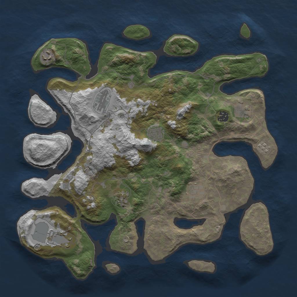 Rust Map: Barren, Size: 4000, Seed: 24577545, 12 Monuments