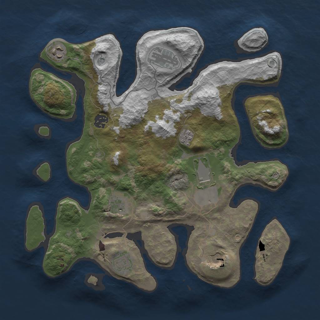 Rust Map: Barren, Size: 3500, Seed: 44231522, 11 Monuments