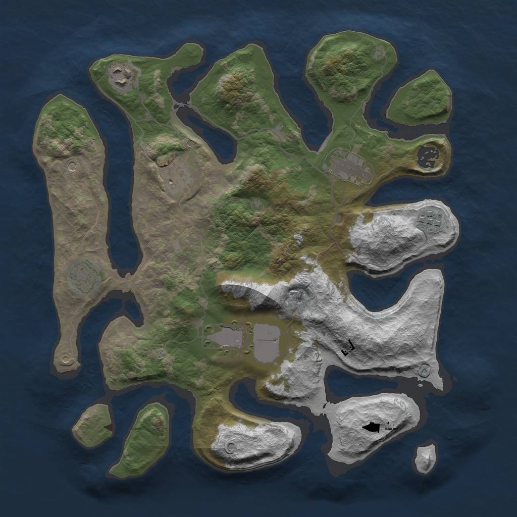 Rust Map: Barren, Size: 3500, Seed: 21082903, 10 Monuments