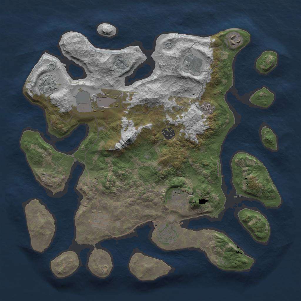 Rust Map: Barren, Size: 3700, Seed: 1262294307, 12 Monuments