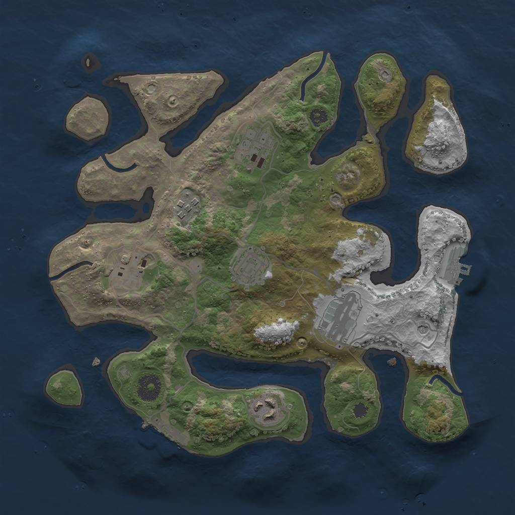 Rust Map: Procedural Map, Size: 3000, Seed: 2043252671, 11 Monuments