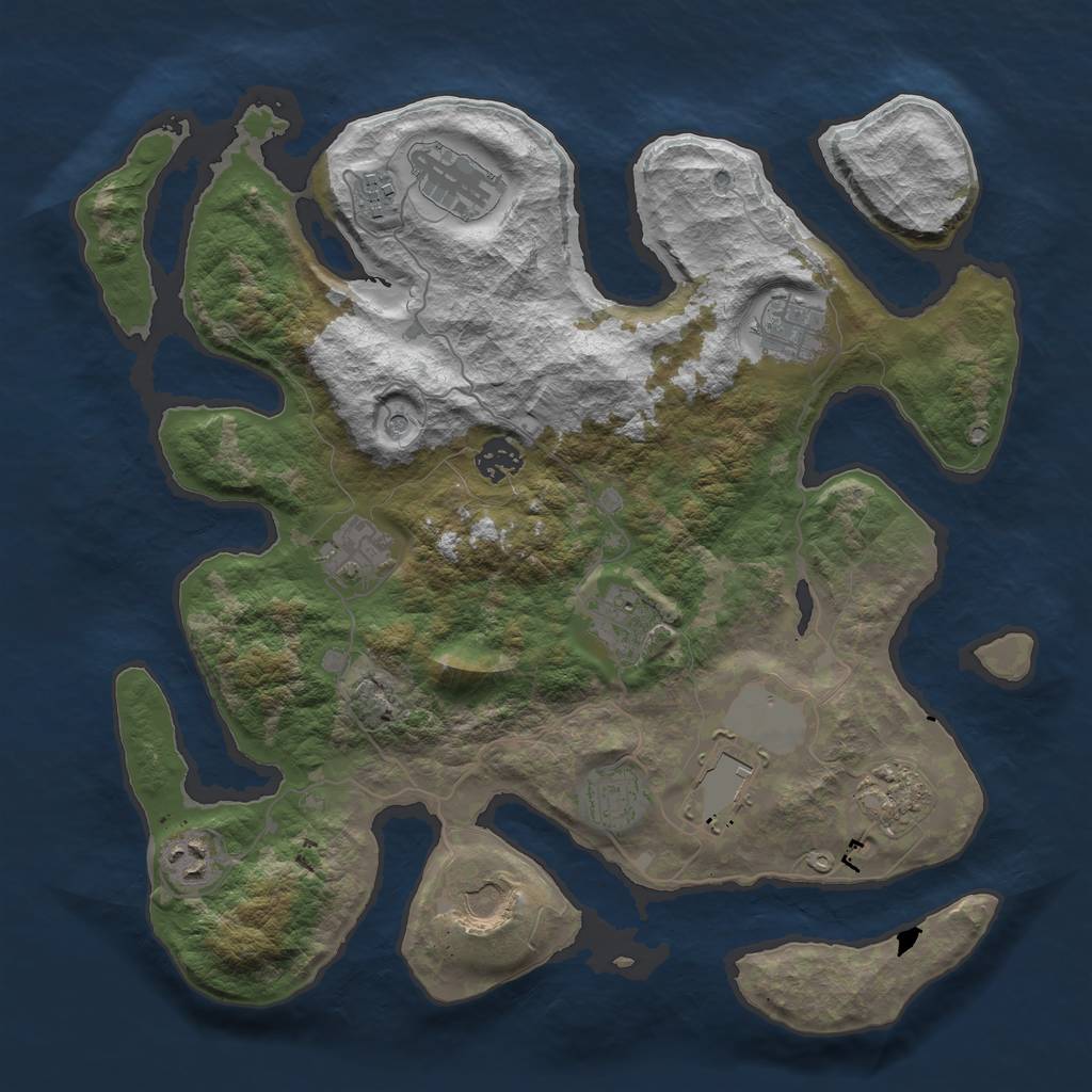 Rust Map: Barren, Size: 3700, Seed: 1199057993, 14 Monuments