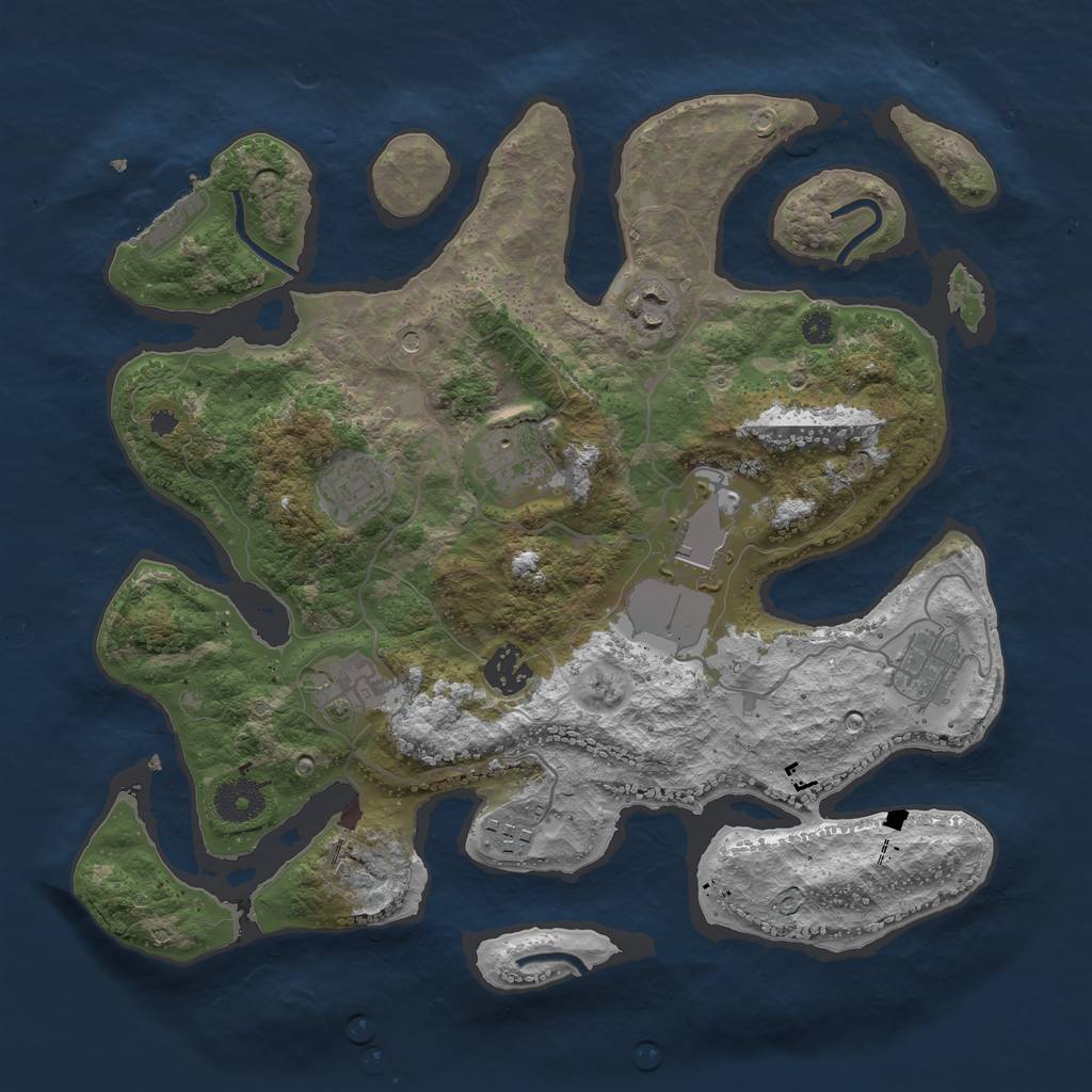 Rust Map: Procedural Map, Size: 3500, Seed: 100003158, 12 Monuments