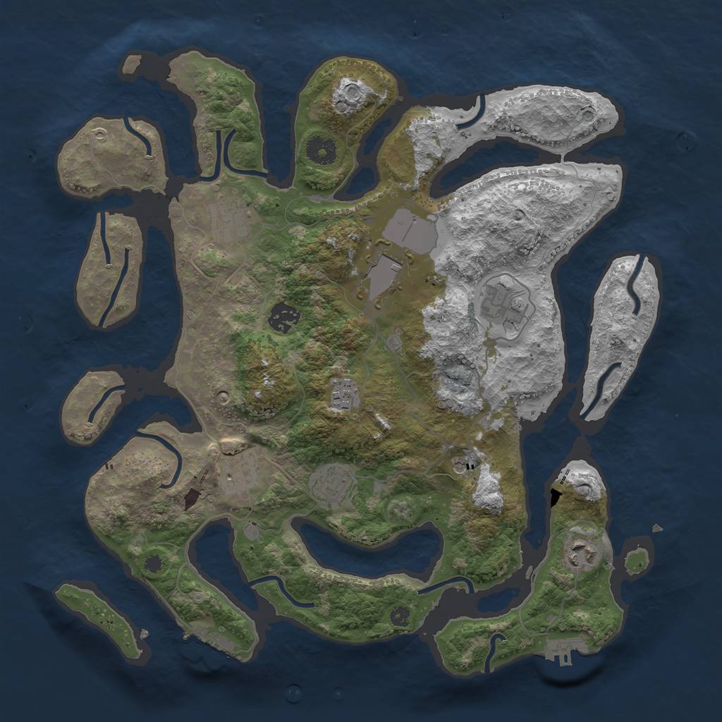 Rust Map: Procedural Map, Size: 3650, Seed: 1064505526, 13 Monuments