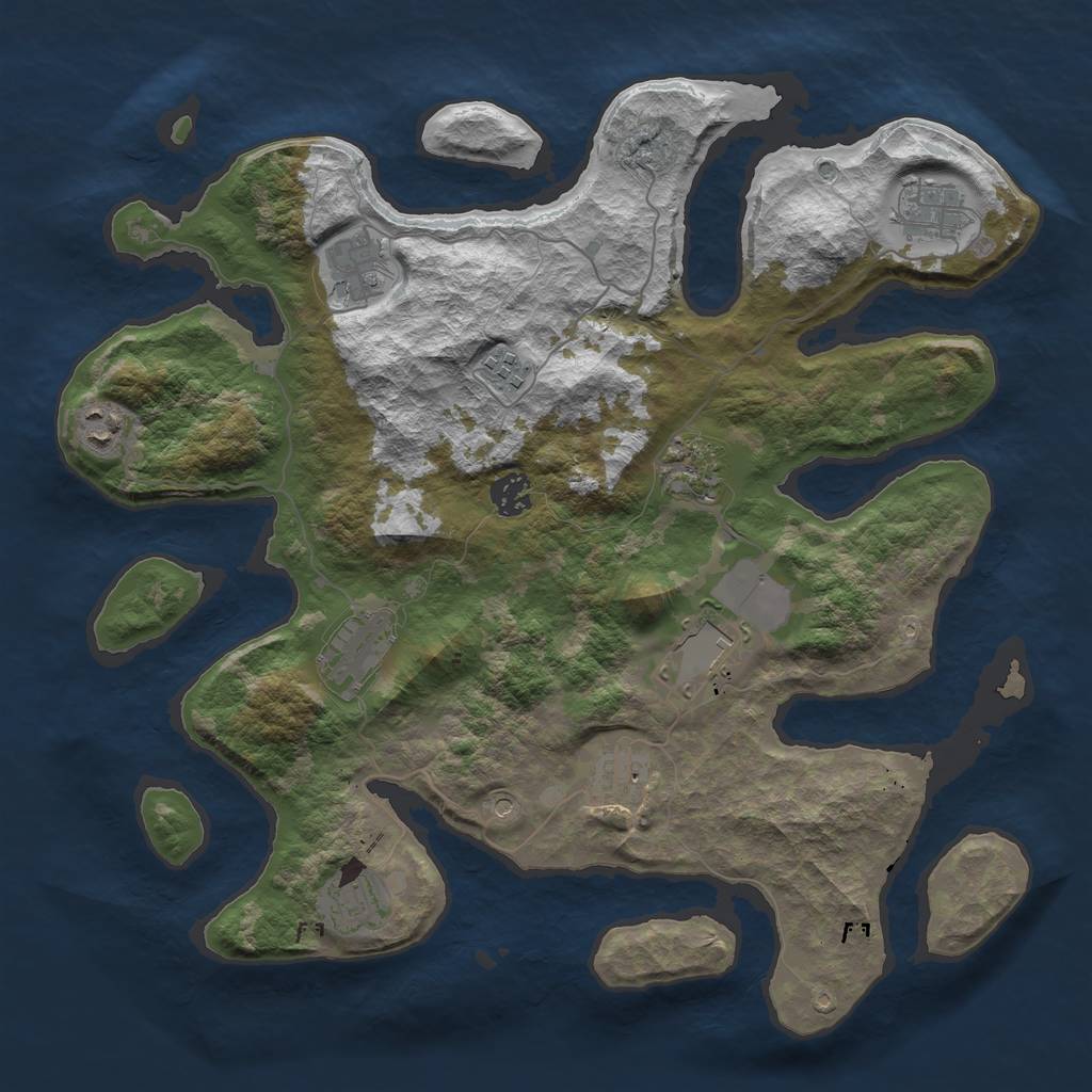 Rust Map: Barren, Size: 3800, Seed: 65, 13 Monuments