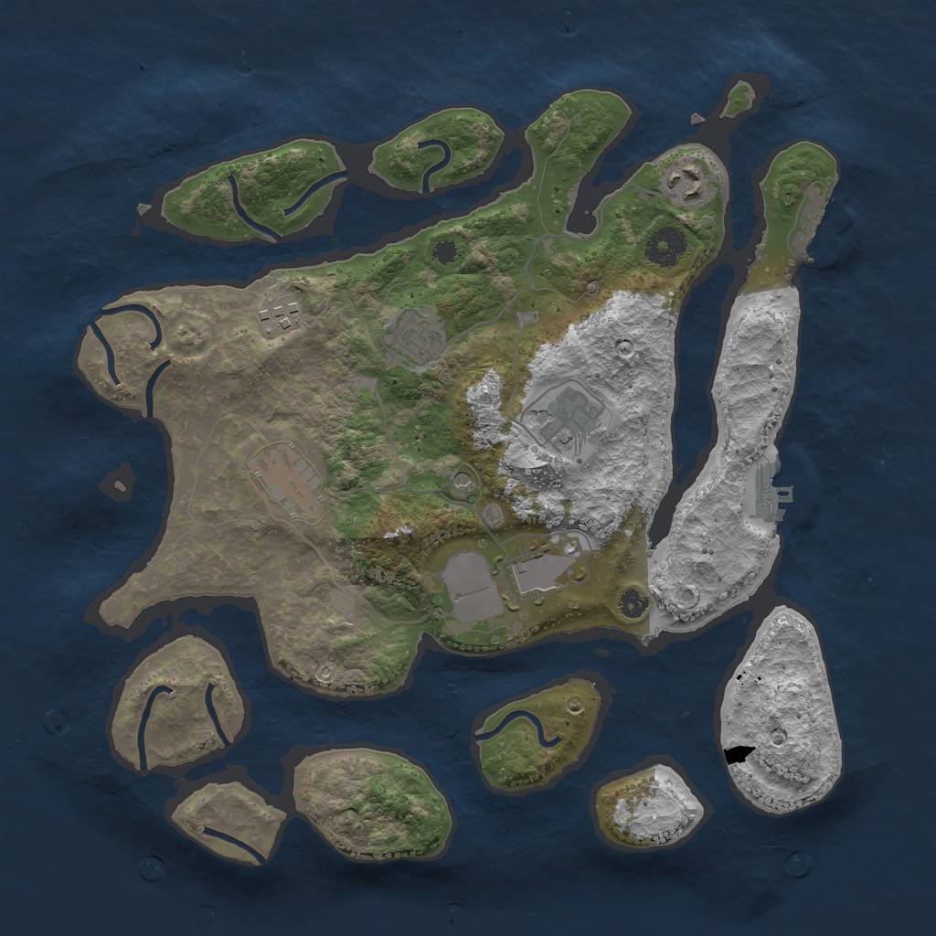 Rust Map: Procedural Map, Size: 3500, Seed: 2140309078, 11 Monuments