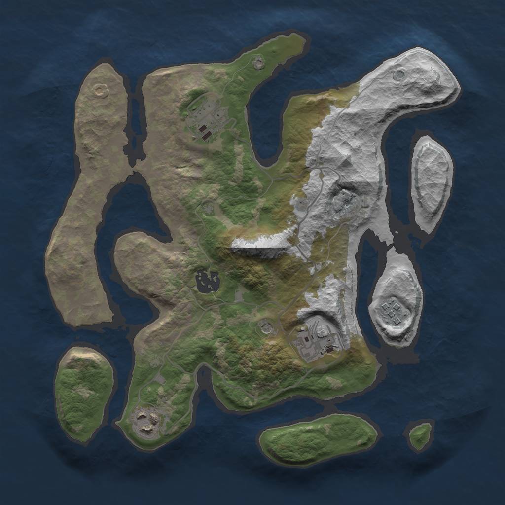 Rust Map: Barren, Size: 3000, Seed: 972577, 8 Monuments