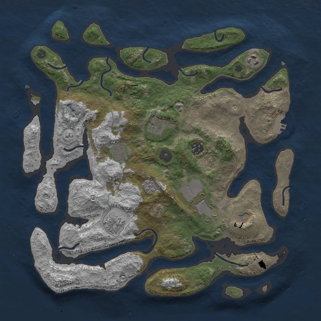 Rust Map: Procedural Map, Size: 3800, Seed: 21142746, 12 Monuments