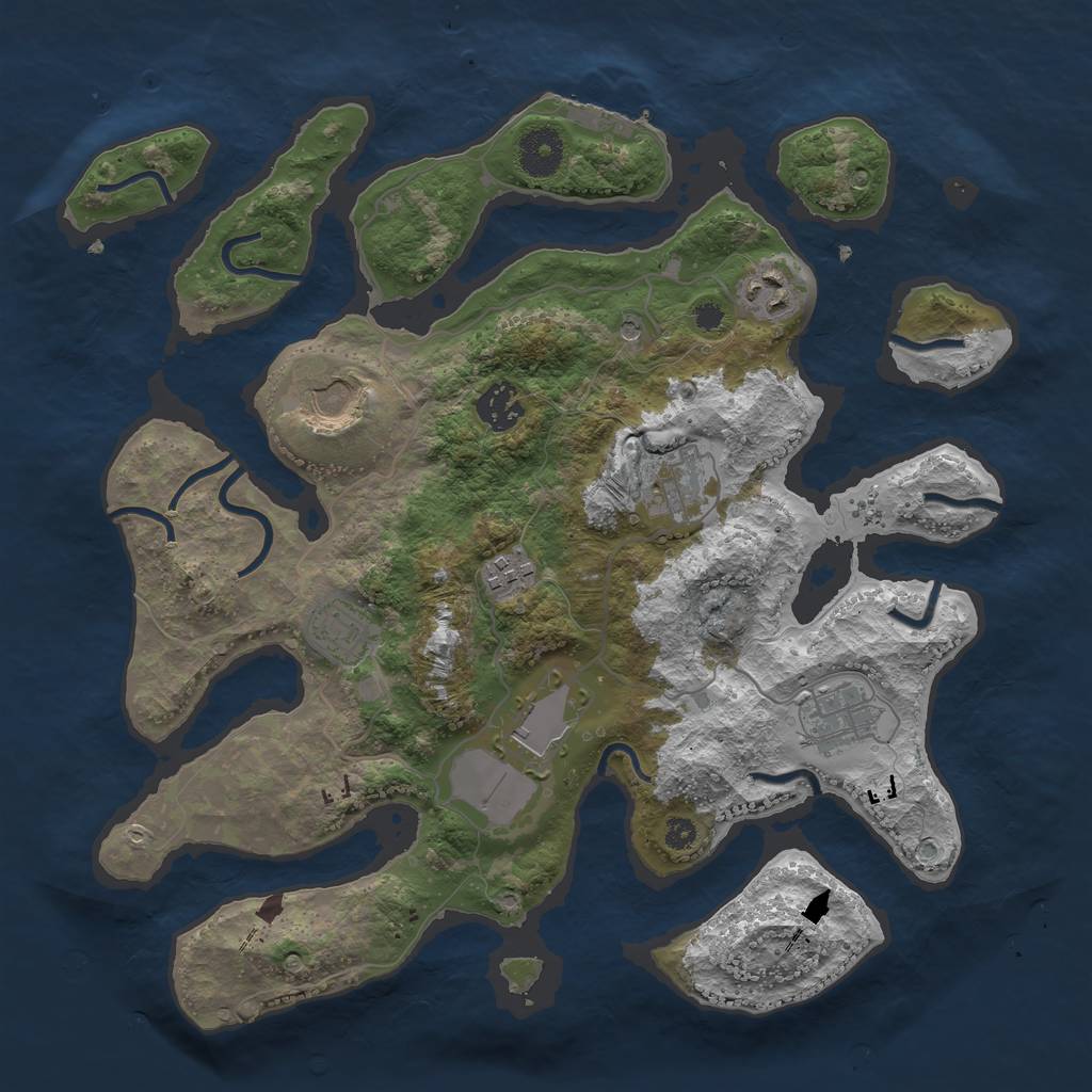 Rust Map: Procedural Map, Size: 3500, Seed: 252525, 12 Monuments