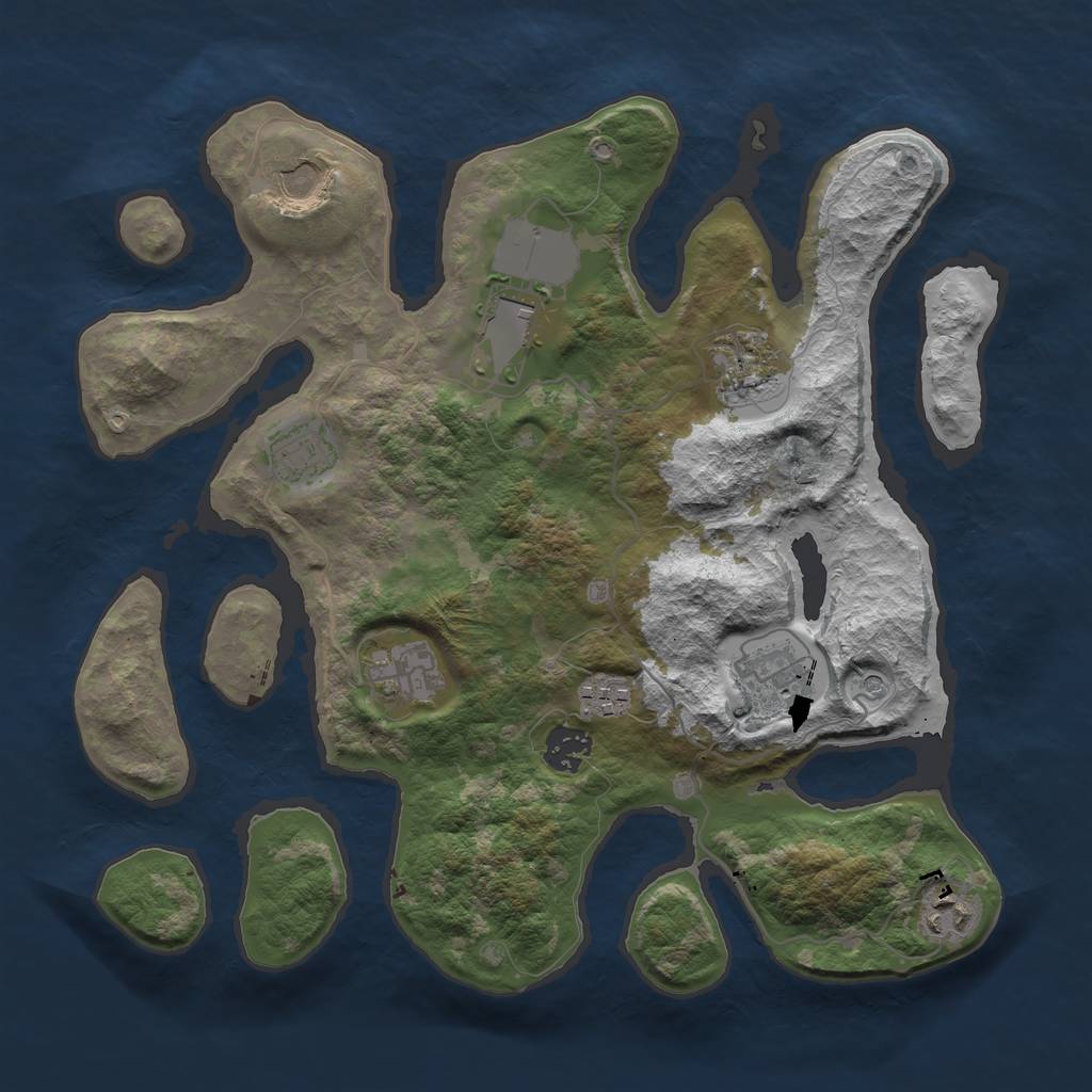 Rust Map: Barren, Size: 3500, Seed: 8743264, 12 Monuments