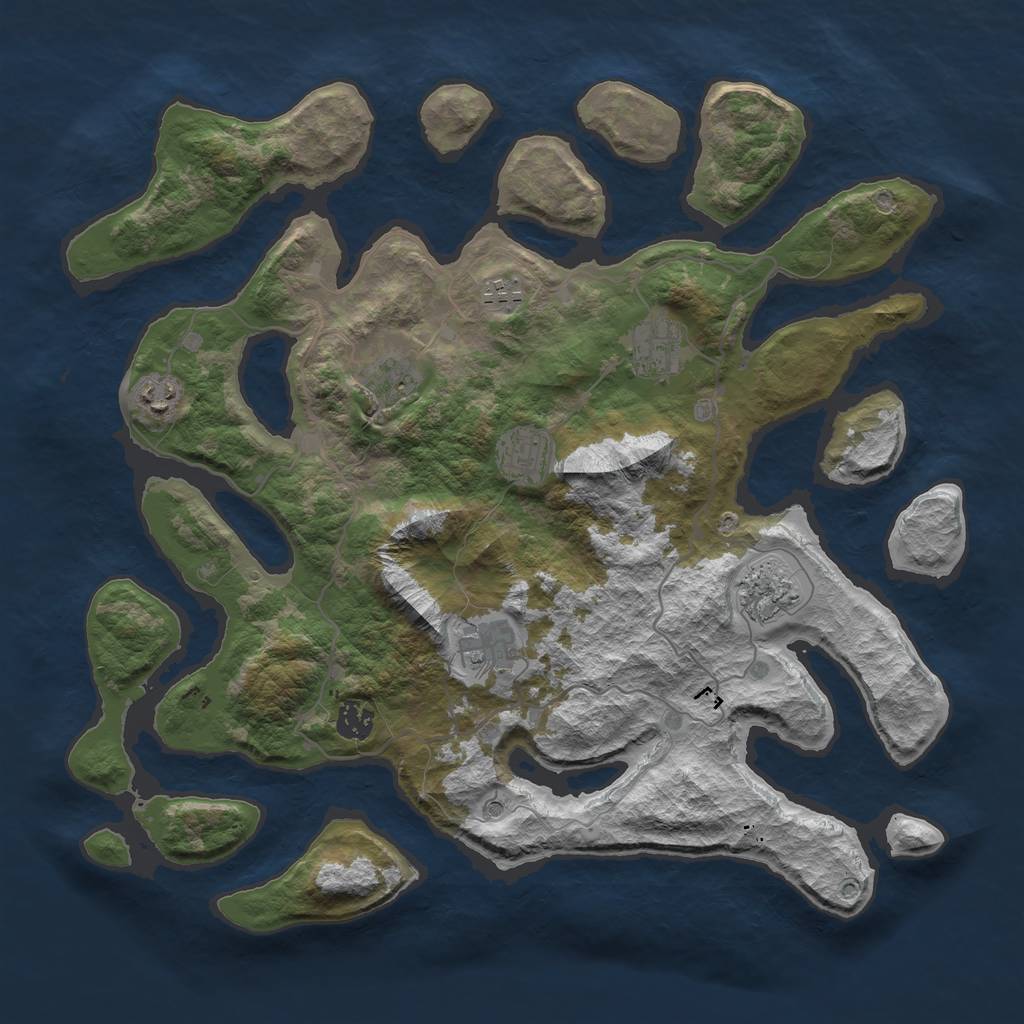 Rust Map: Barren, Size: 4000, Seed: 324251788, 11 Monuments