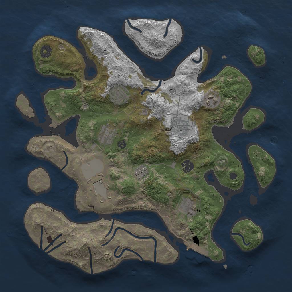 Rust Map: Procedural Map, Size: 3500, Seed: 873456413, 12 Monuments