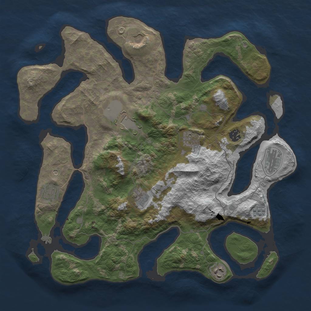 Rust Map: Barren, Size: 4000, Seed: 458146036, 12 Monuments