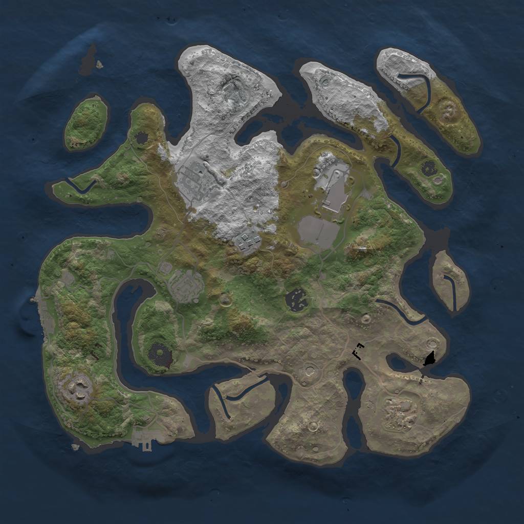 Rust Map: Procedural Map, Size: 3500, Seed: 6974, 12 Monuments