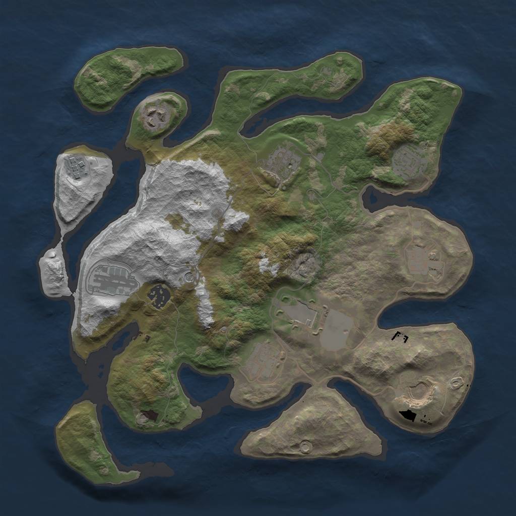 Rust Map: Barren, Size: 3500, Seed: 448822282, 13 Monuments