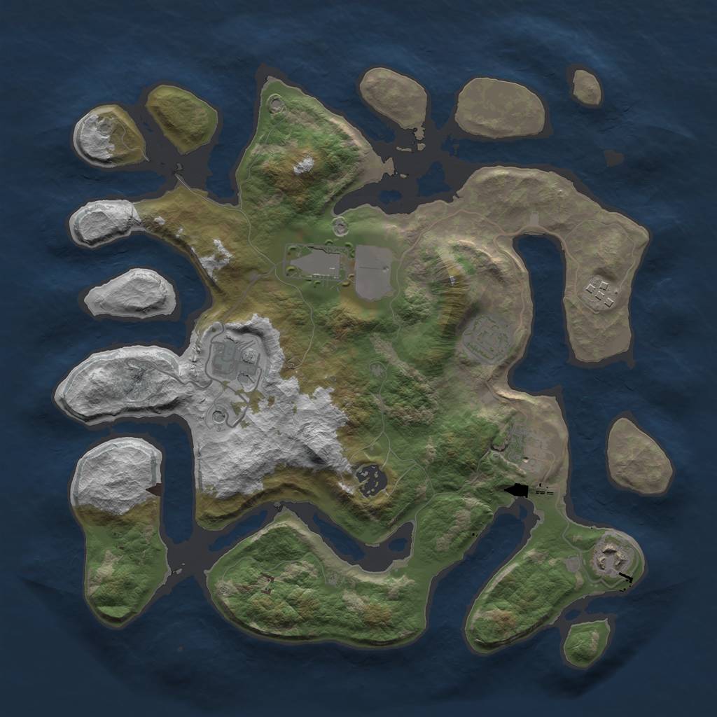 Rust Map: Barren, Size: 3500, Seed: 123456, 10 Monuments