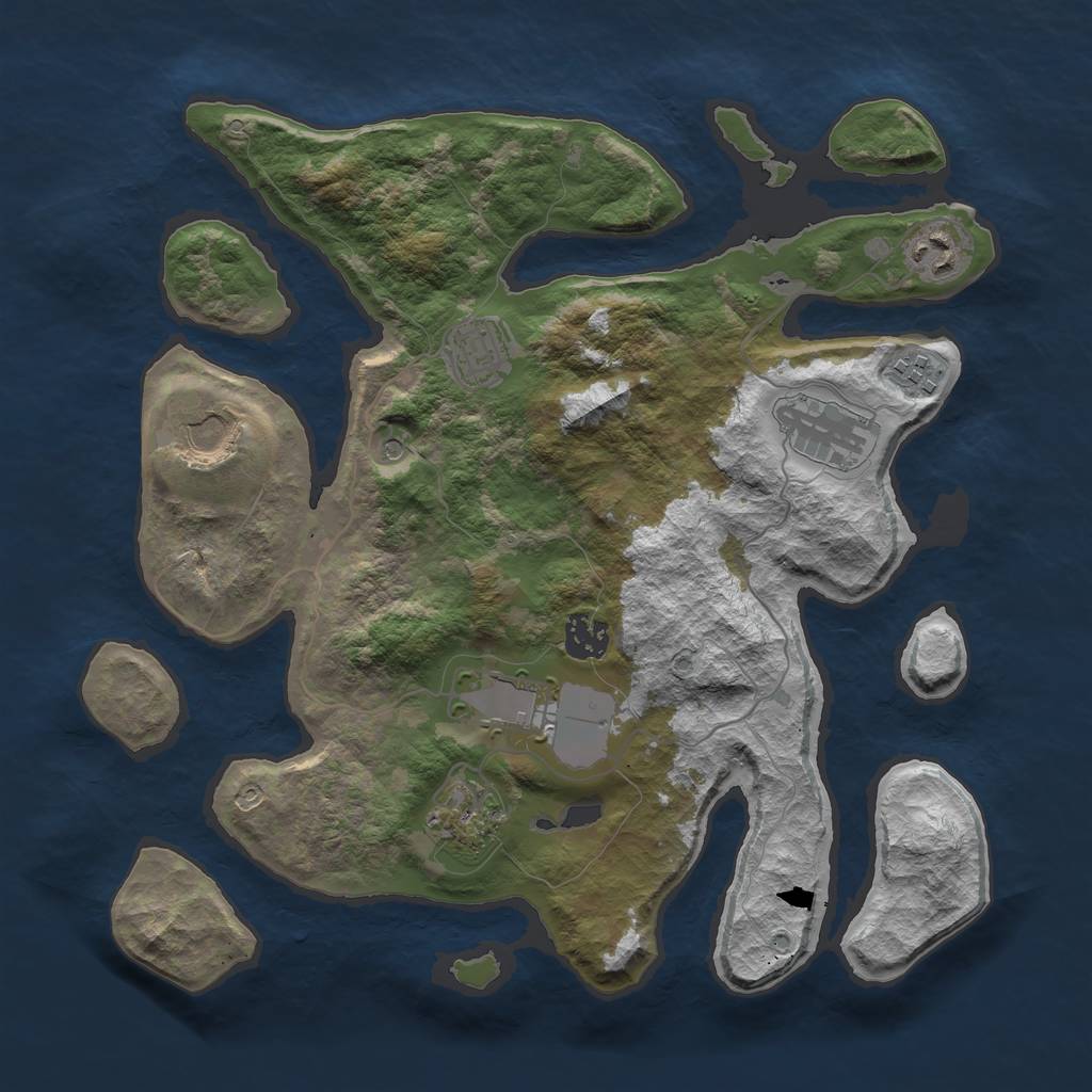 Rust Map: Barren, Size: 3500, Seed: 591013150, 11 Monuments