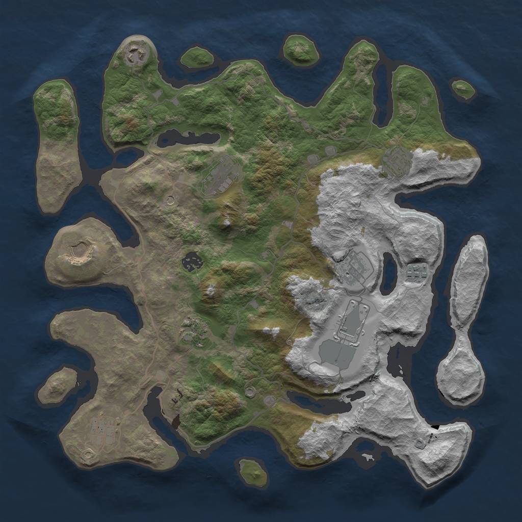 Rust Map: Barren, Size: 4000, Seed: 54979371, 13 Monuments