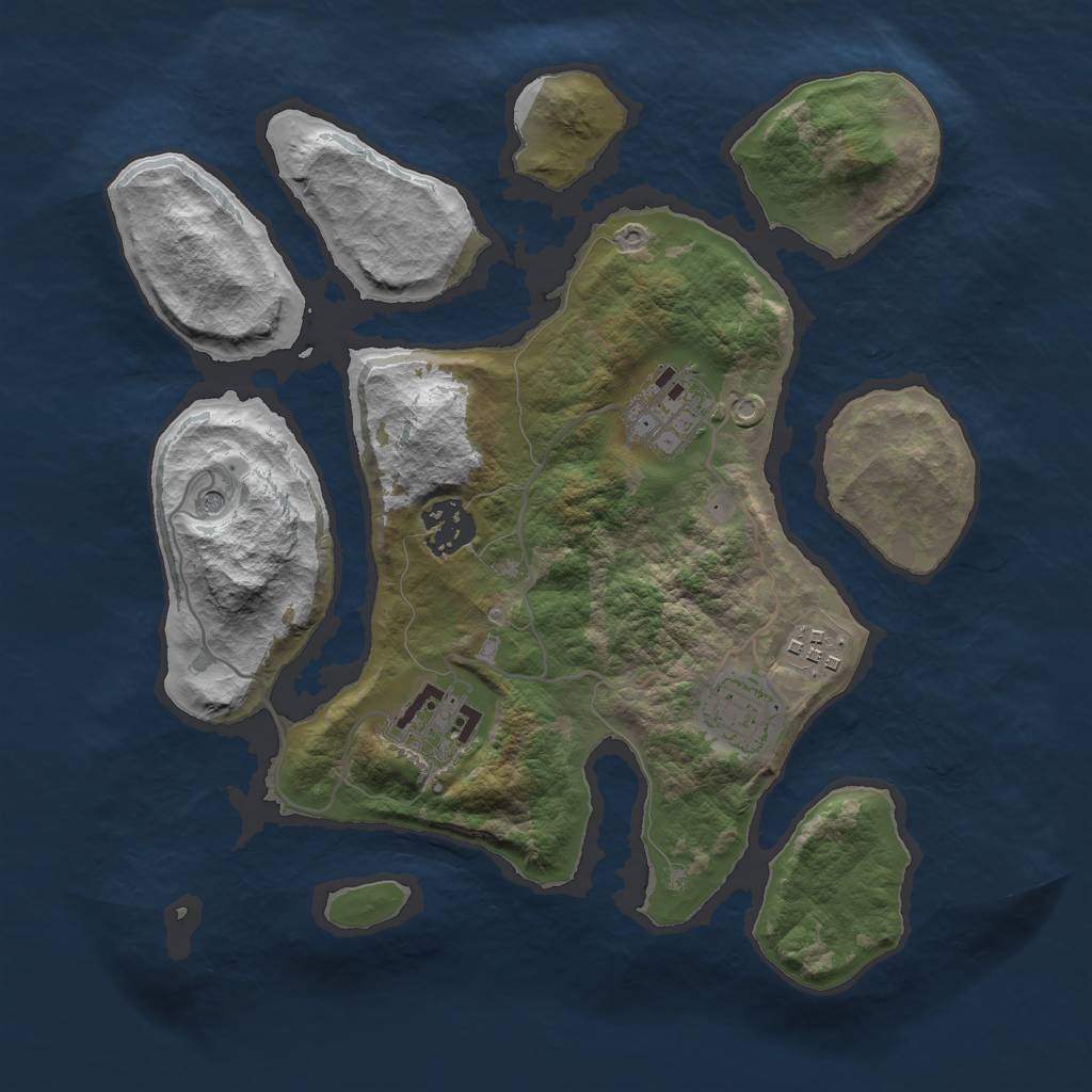 Rust Map: Barren, Size: 3000, Seed: 350815, 8 Monuments