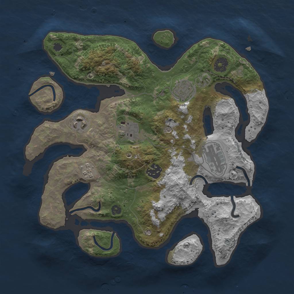 Rust Map: Procedural Map, Size: 3000, Seed: 533553, 9 Monuments