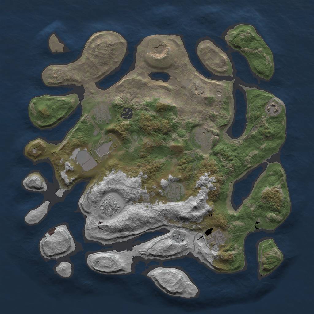 Rust Map: Barren, Size: 3900, Seed: 3000, 13 Monuments