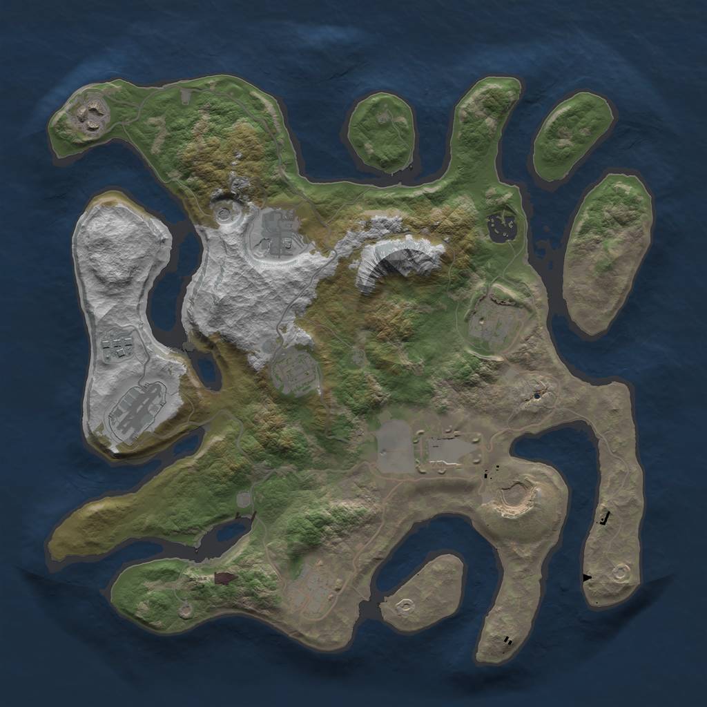 Rust Map: Barren, Size: 3500, Seed: 64090024, 13 Monuments