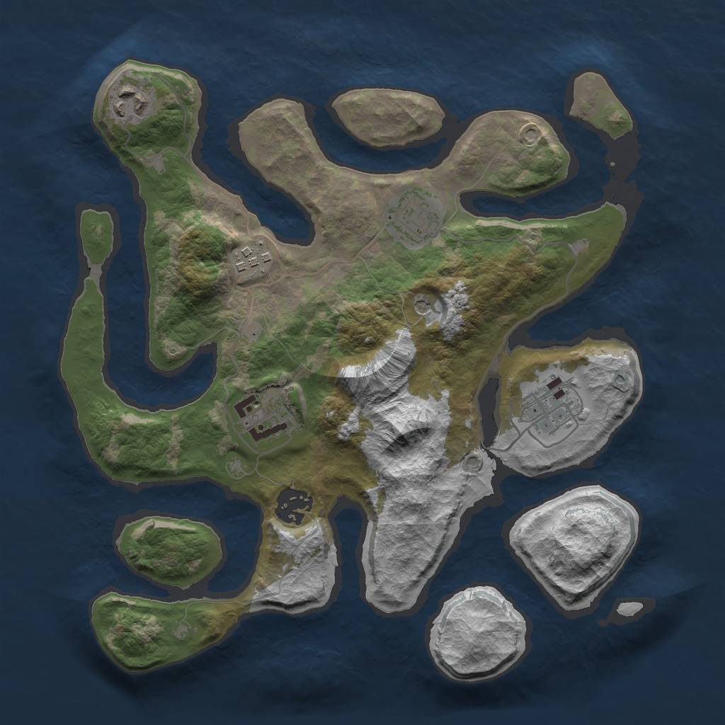Rust Map: Barren, Size: 3000, Seed: 169531, 9 Monuments