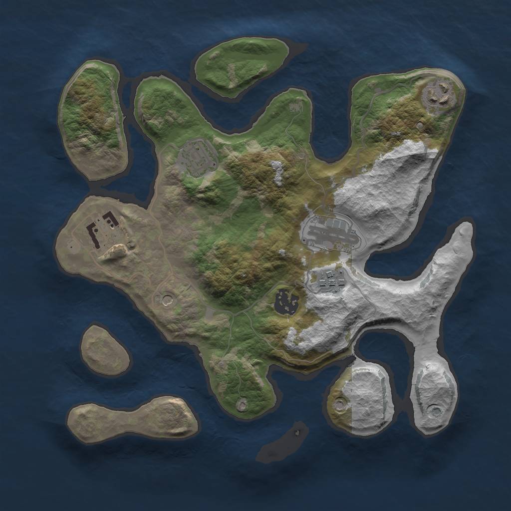 Rust Map: Barren, Size: 3000, Seed: 770413, 9 Monuments