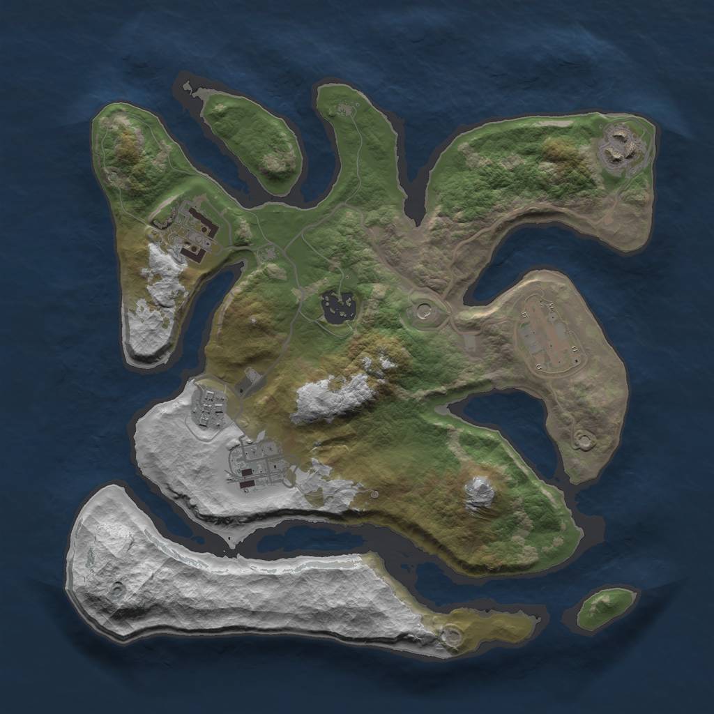 Rust Map: Barren, Size: 3000, Seed: 757007, 9 Monuments