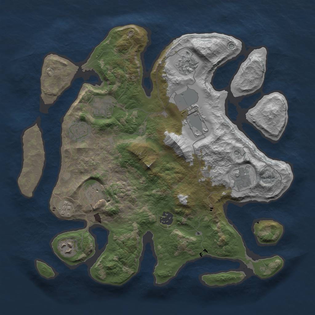 Rust Map: Barren, Size: 3500, Seed: 774710, 12 Monuments