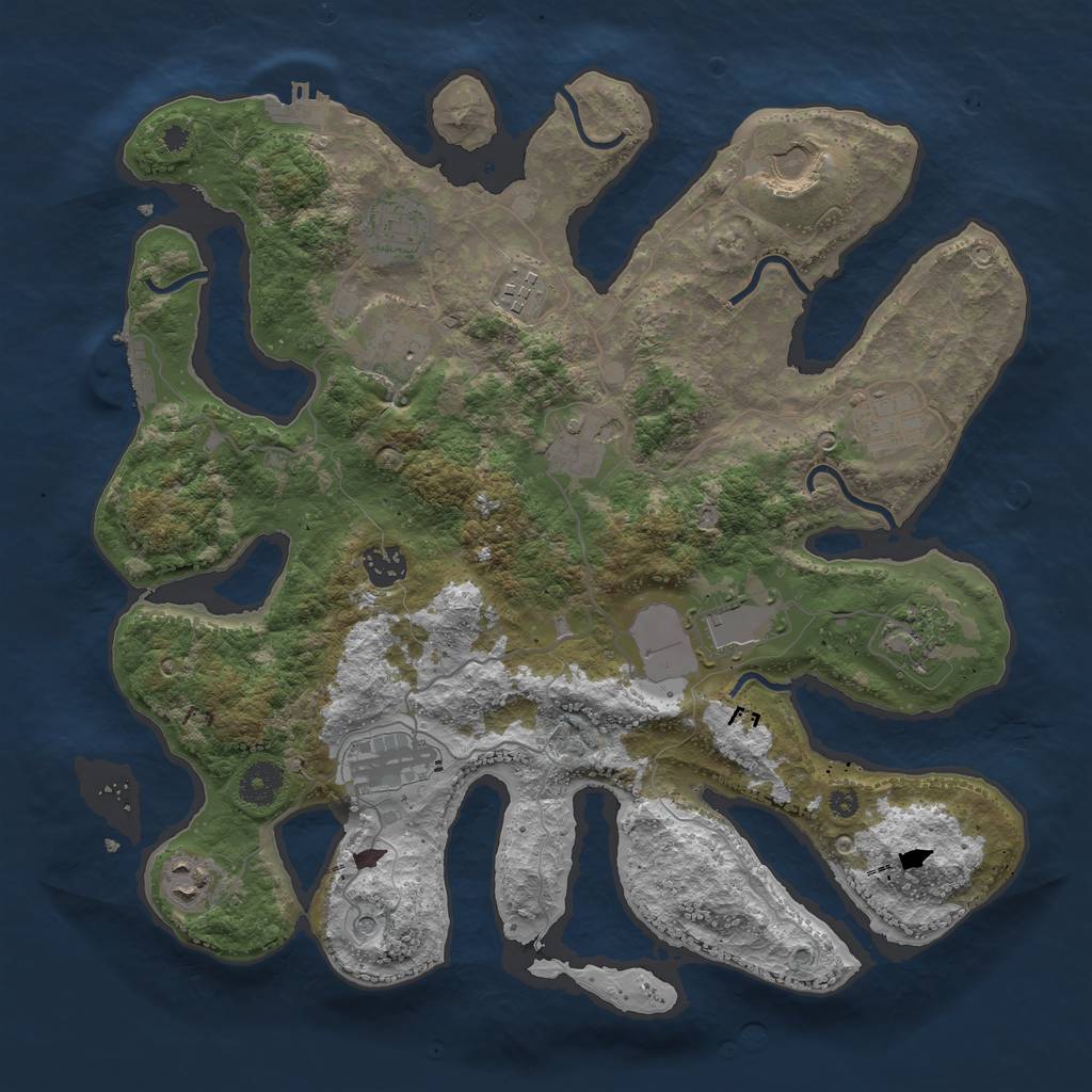 Rust Map: Procedural Map, Size: 3750, Seed: 1236596220, 16 Monuments