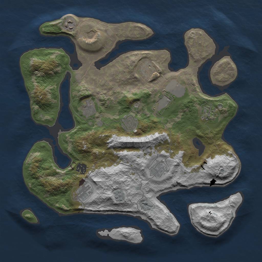 Rust Map: Barren, Size: 3700, Seed: 554580823, 14 Monuments