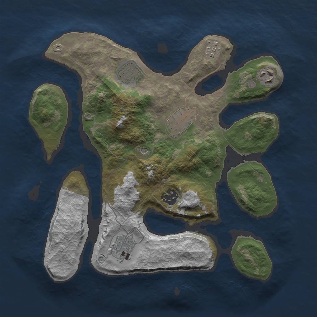 Rust Map: Barren, Size: 3000, Seed: 1791173774, 9 Monuments