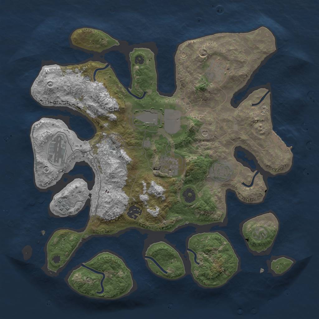 Rust Map: Procedural Map, Size: 3500, Seed: 536994, 11 Monuments