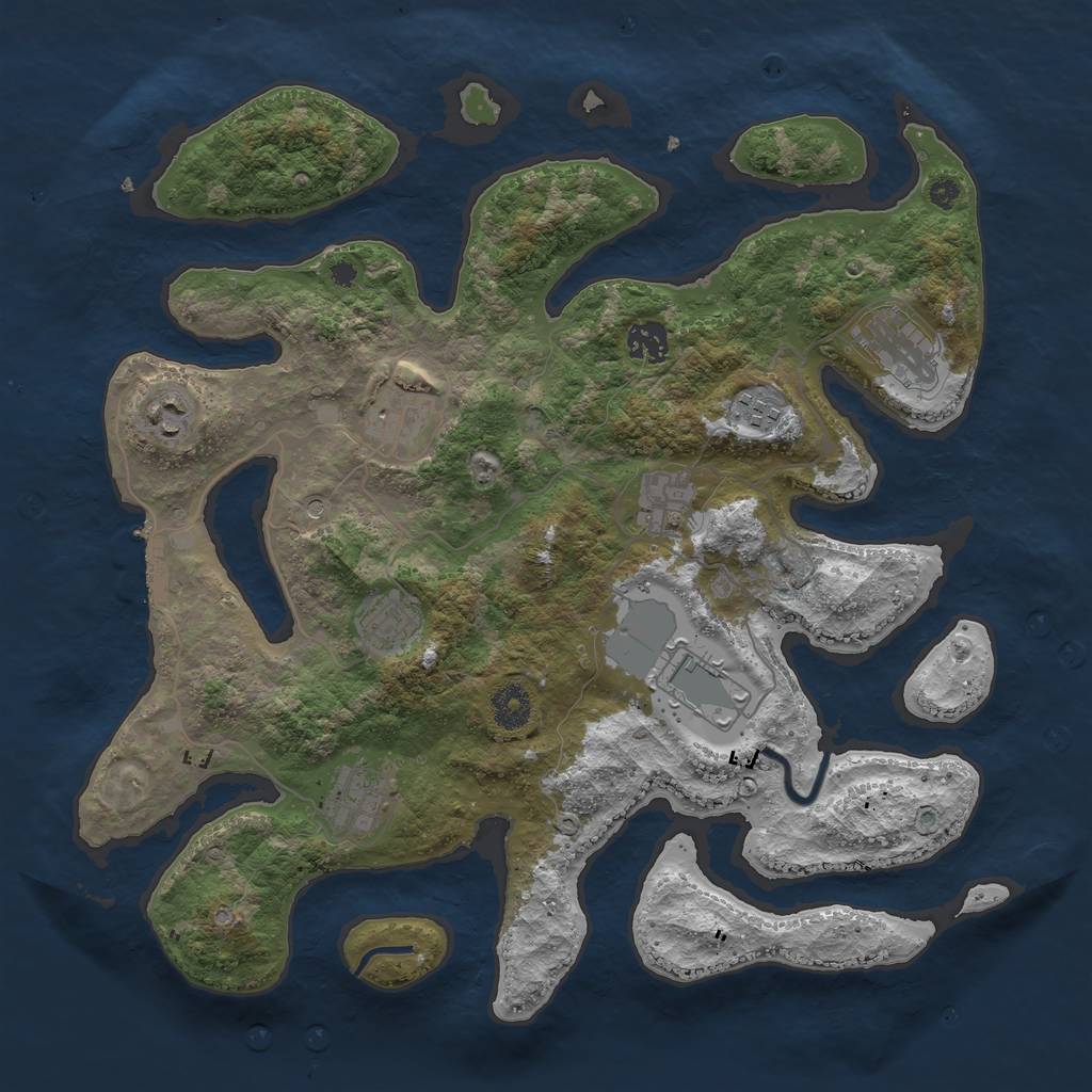 Rust Map: Procedural Map, Size: 3800, Seed: 1254862369, 13 Monuments