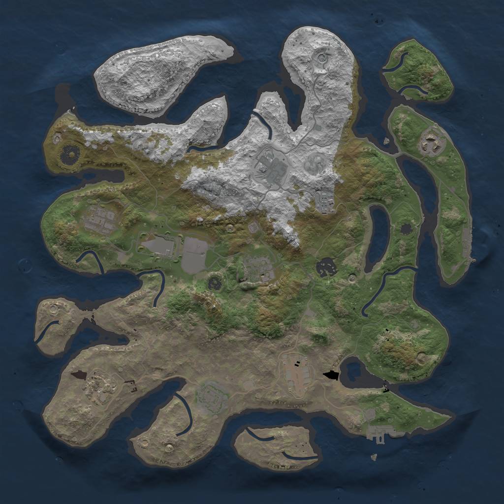 Rust Map: Procedural Map, Size: 3750, Seed: 1733453604, 15 Monuments