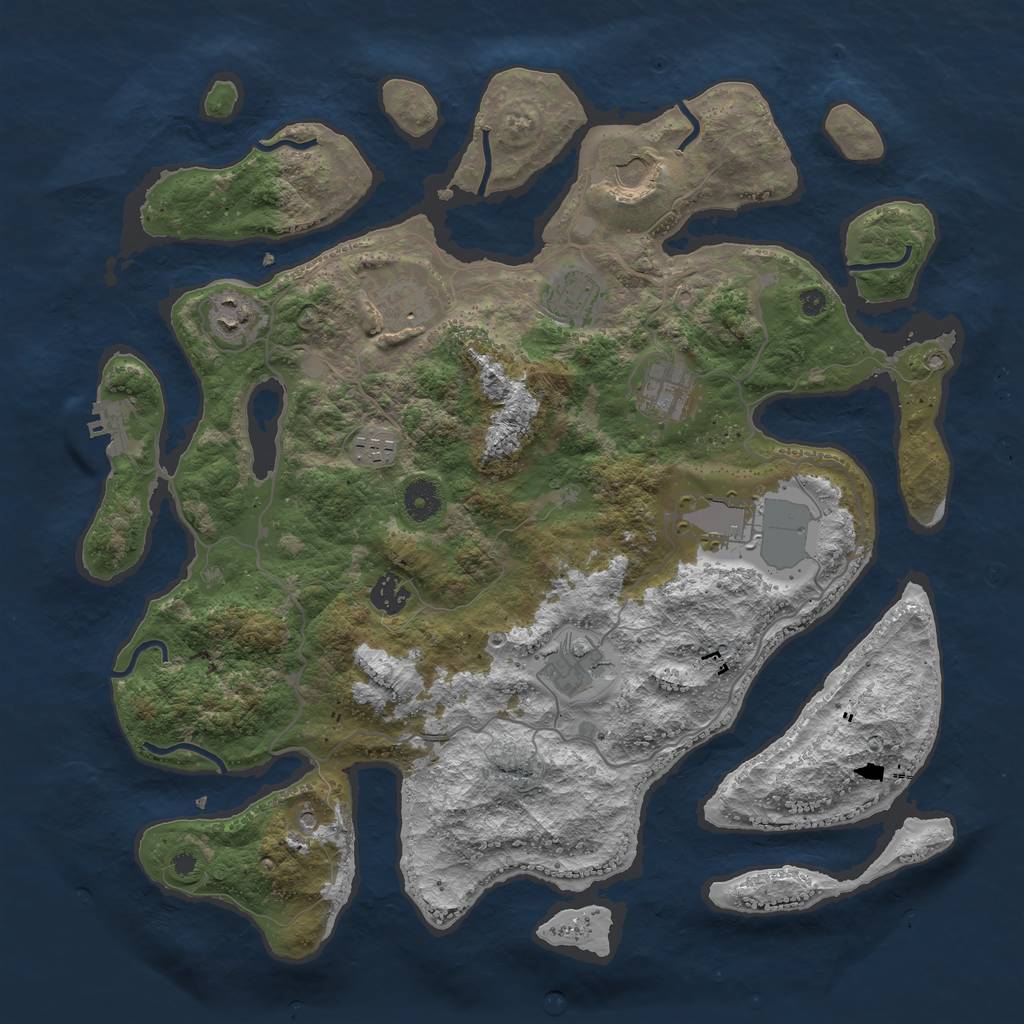 Rust Map: Procedural Map, Size: 4000, Seed: 1870501, 13 Monuments