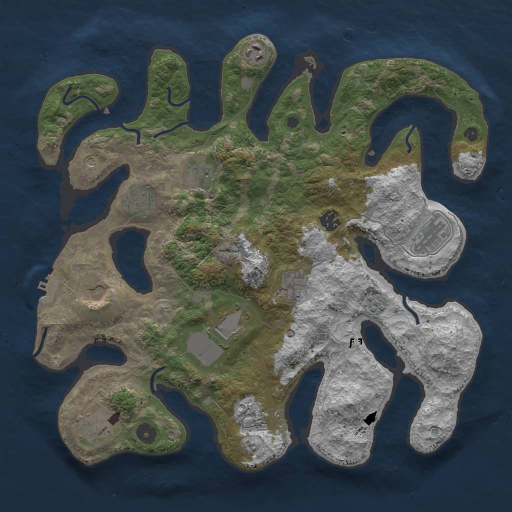 Rust Map: Procedural Map, Size: 3850, Seed: 2090524336, 15 Monuments