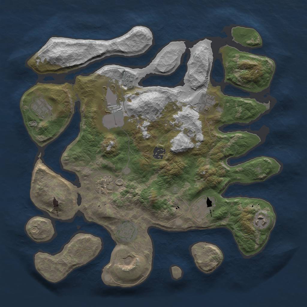 Rust Map: Barren, Size: 3700, Seed: 1947817863, 13 Monuments