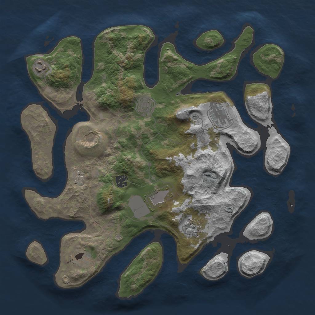 Rust Map: Barren, Size: 3700, Seed: 2053237147, 12 Monuments