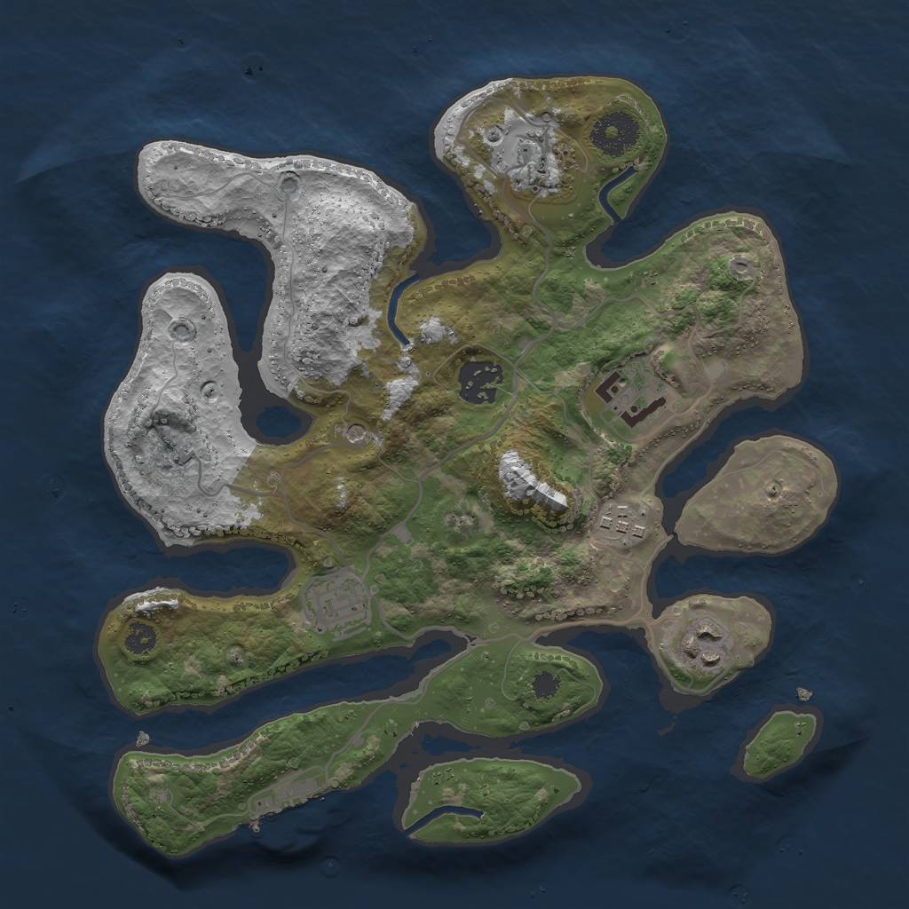 Rust Map: Procedural Map, Size: 3000, Seed: 496734, 10 Monuments