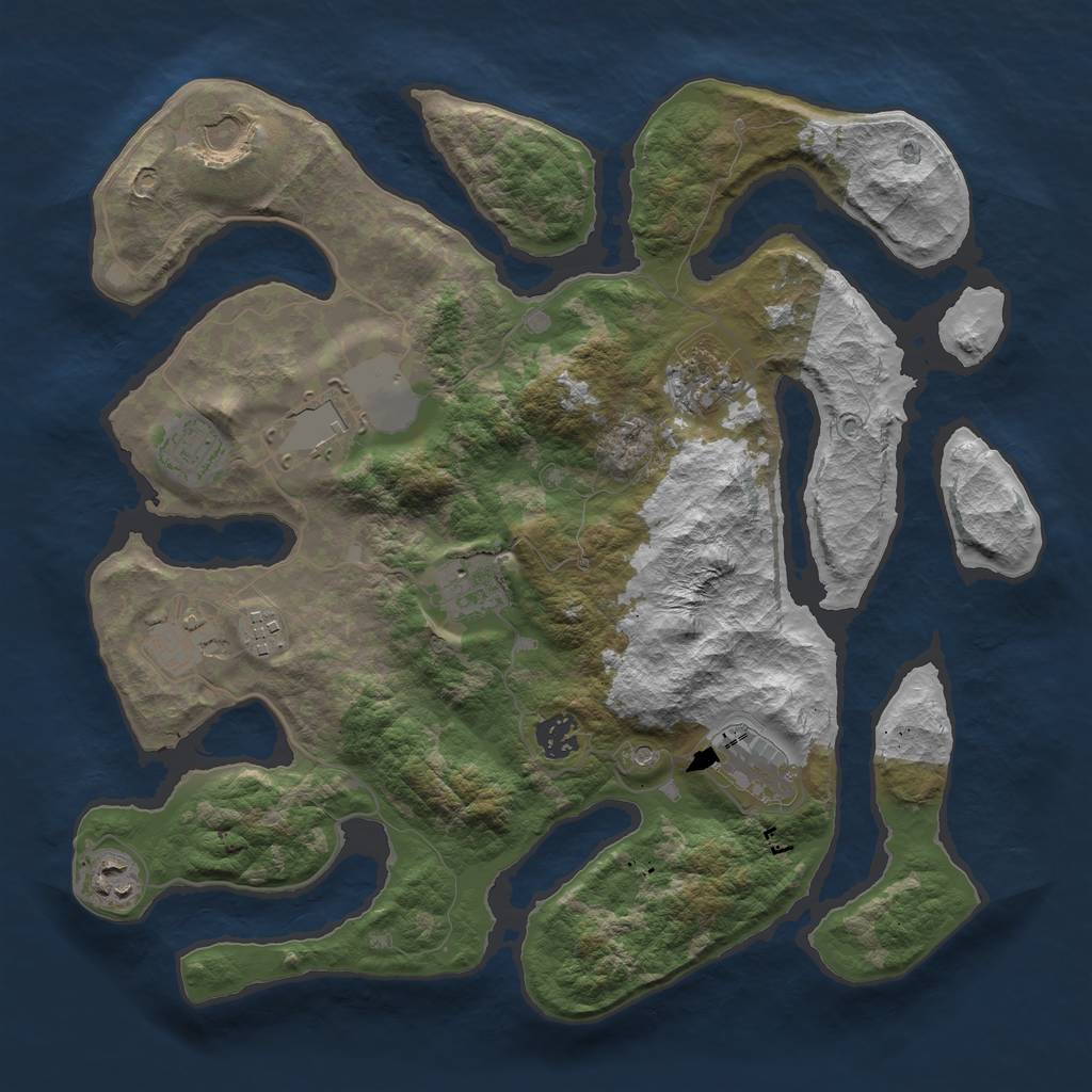 Rust Map: Barren, Size: 3700, Seed: 1452027778, 13 Monuments