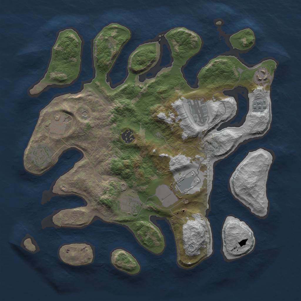 Rust Map: Barren, Size: 3500, Seed: 1623456, 11 Monuments