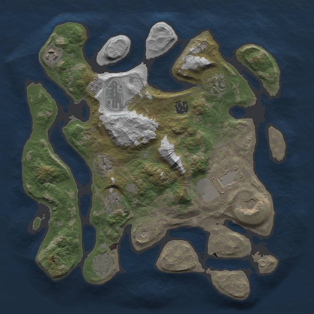 Rust Map: Barren, Size: 3500, Seed: 185232366, 12 Monuments