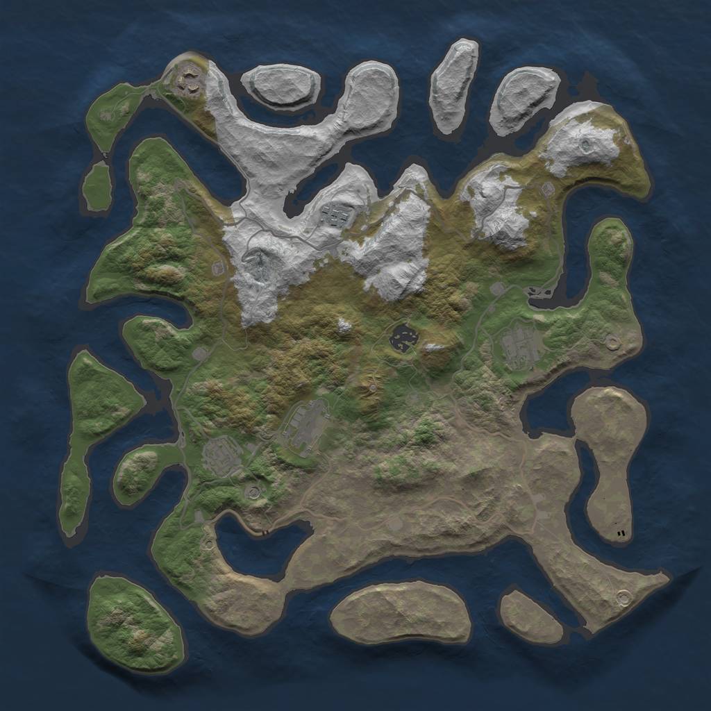 Rust Map: Barren, Size: 4000, Seed: 562147, 9 Monuments