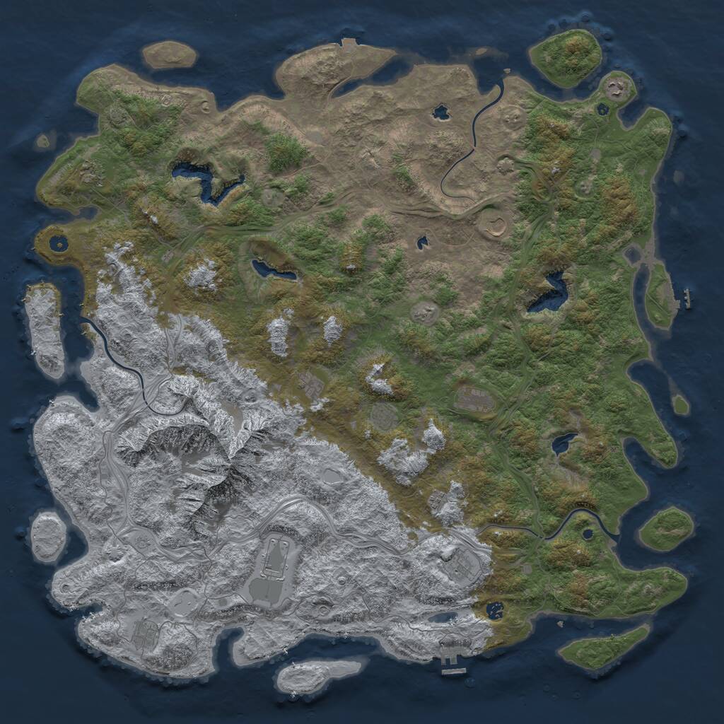 Rust Map: Procedural Map, Size: 6000, Seed: 1036346241, 17 Monuments