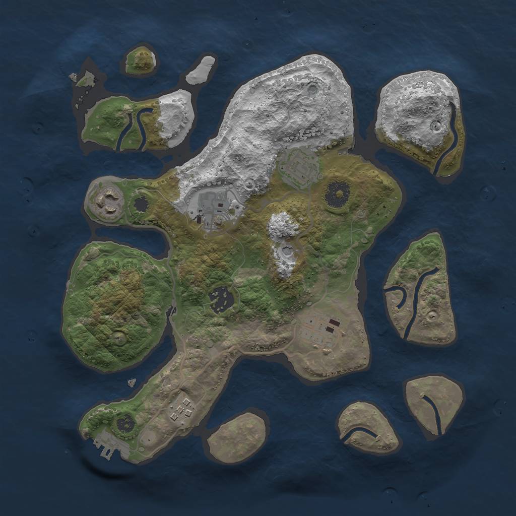 Rust Map: Procedural Map, Size: 3000, Seed: 493574, 10 Monuments