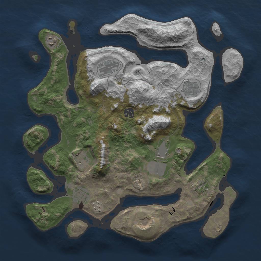 Rust Map: Barren, Size: 3743, Seed: 13825, 13 Monuments