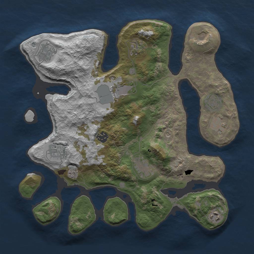 Rust Map: Barren, Size: 3500, Seed: 394868898, 14 Monuments